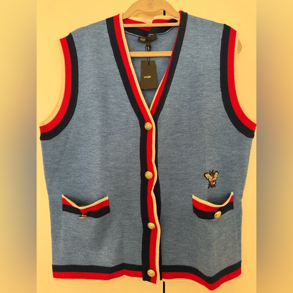 Maje Vest - light blue/blue/red/white with gold buttons. New! Size 1 - Women - Picture 8 of 10